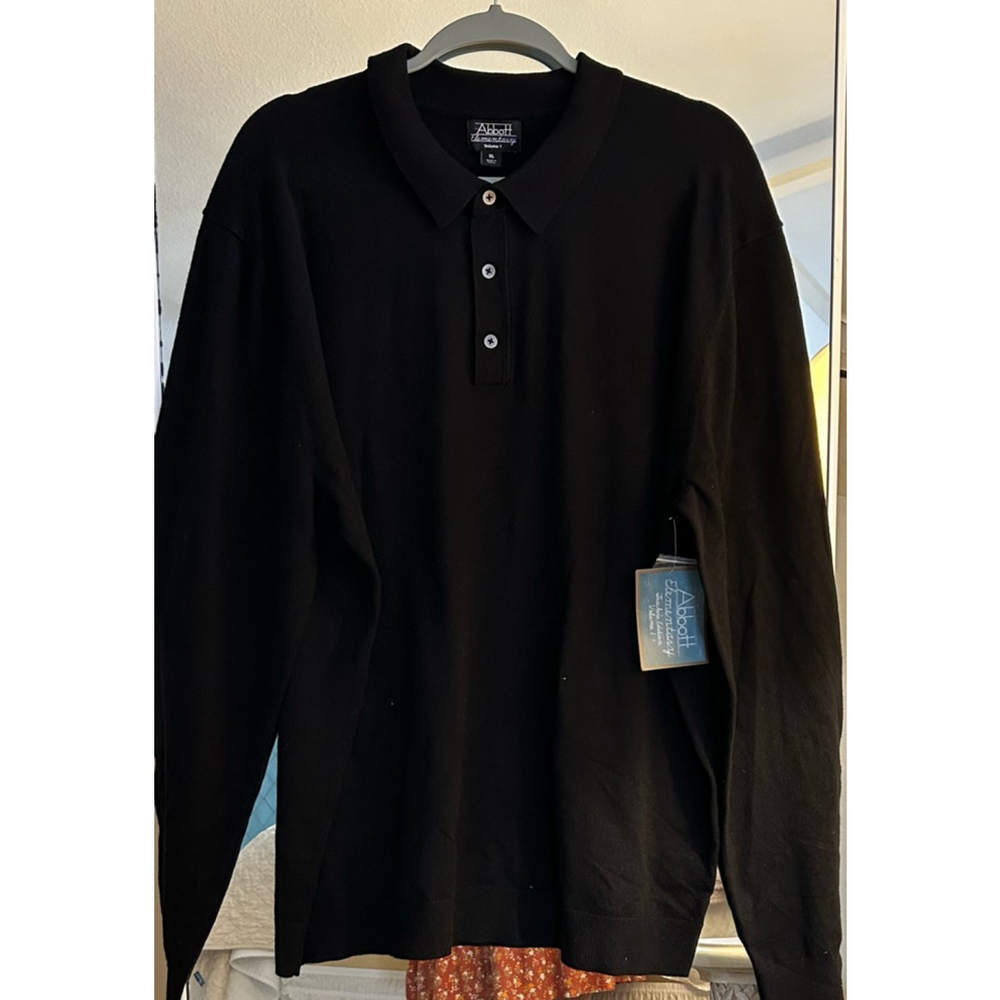 Adolfo Men's Long Sleeve Black Polo Shirt